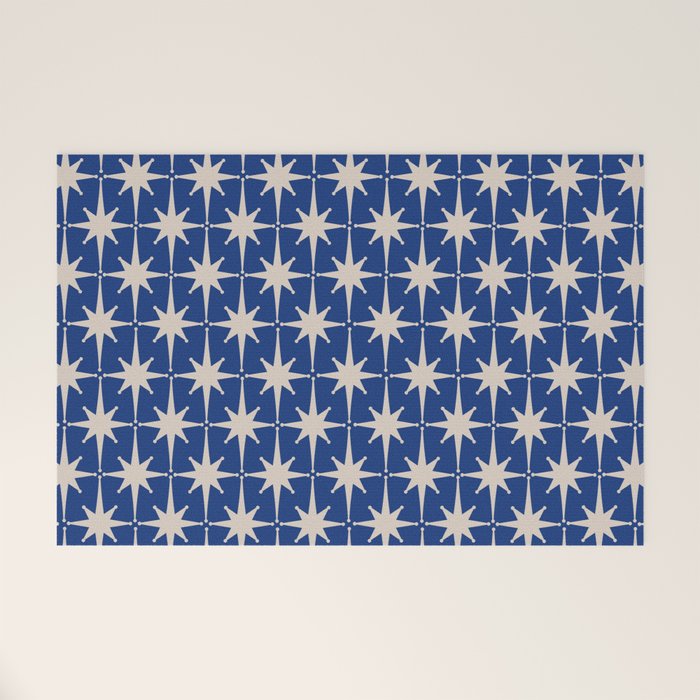 Mid-Century Modern Starburst Pattern in Stone and Blue Welcome Mat Gallery Image 1