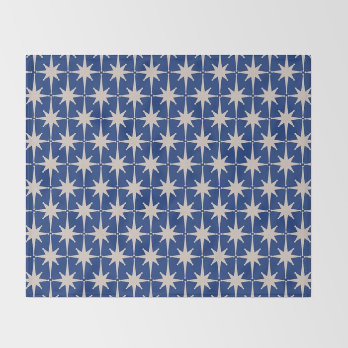 Mid-Century Modern Starburst Pattern in Stone and Blue Throw Blanket Gallery Image 2