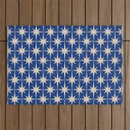 Mid-Century Modern Starburst Pattern in Stone and Blue Outdoor Rug Gallery Image 1
