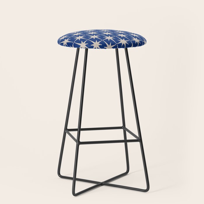 Mid-Century Modern Starburst Pattern in Stone and Blue Stool Gallery Image 1