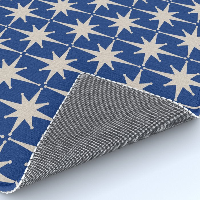 Mid-Century Modern Starburst Pattern in Stone and Blue Rug Gallery Image 4