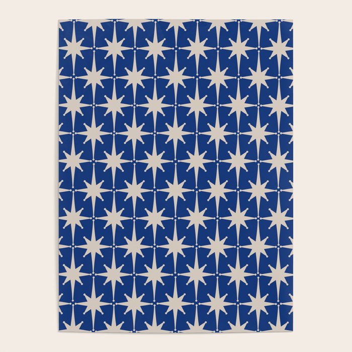 Mid-Century Modern Starburst Pattern in Stone and Blue Poster Gallery Image 1