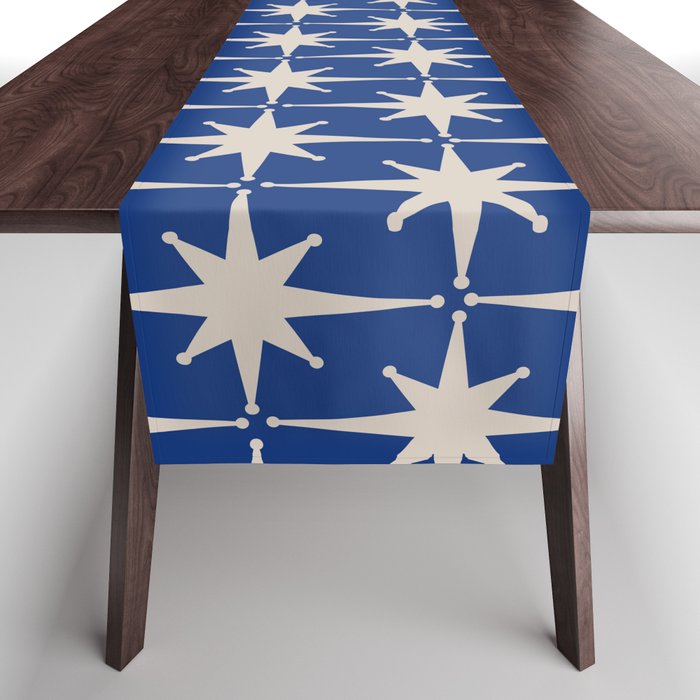 Mid-Century Modern Starburst Pattern in Stone and Blue Table Runner Gallery Image 1