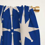 Mid-Century Modern Starburst Pattern in Stone and Blue Window Curtain Gallery Image 2