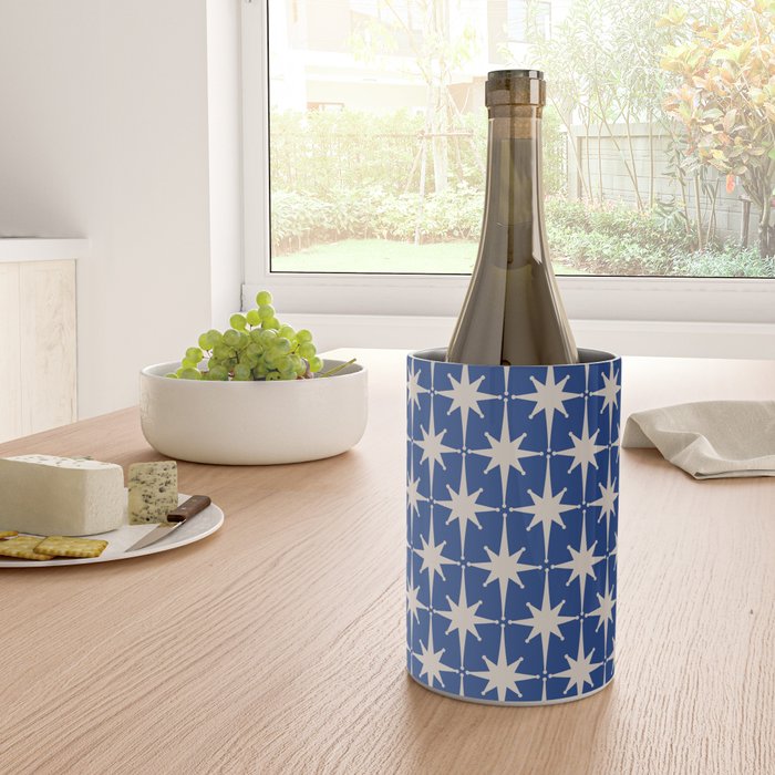 Mid-Century Modern Starburst Pattern in Stone and Blue Wine Chiller Gallery Image 4