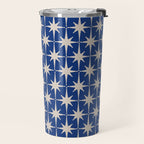 Mid-Century Modern Starburst Pattern in Stone and Blue Travel Mug Gallery Image 2