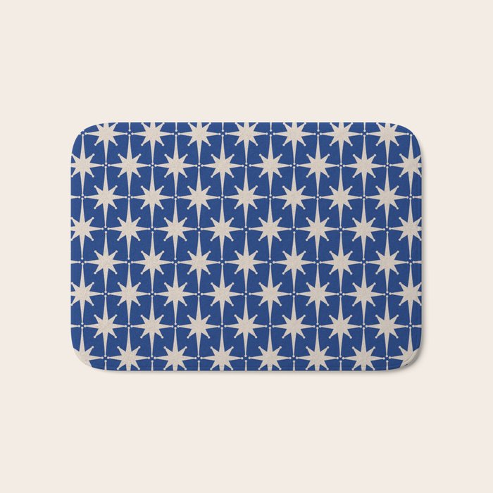 Mid-Century Modern Starburst Pattern in Stone and Blue Bath Mat Gallery Image 1