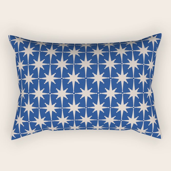 Mid-Century Modern Starburst Pattern in Stone and Blue Rectangular Pillow Gallery Image 1