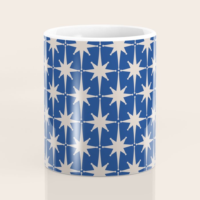 Mid-Century Modern Starburst Pattern in Stone and Blue Coffee Mug Gallery Image 4