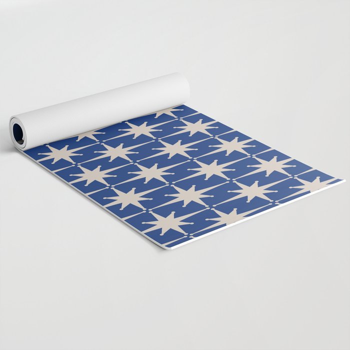 Mid-Century Modern Starburst Pattern in Stone and Blue Yoga Mat Gallery Image 2