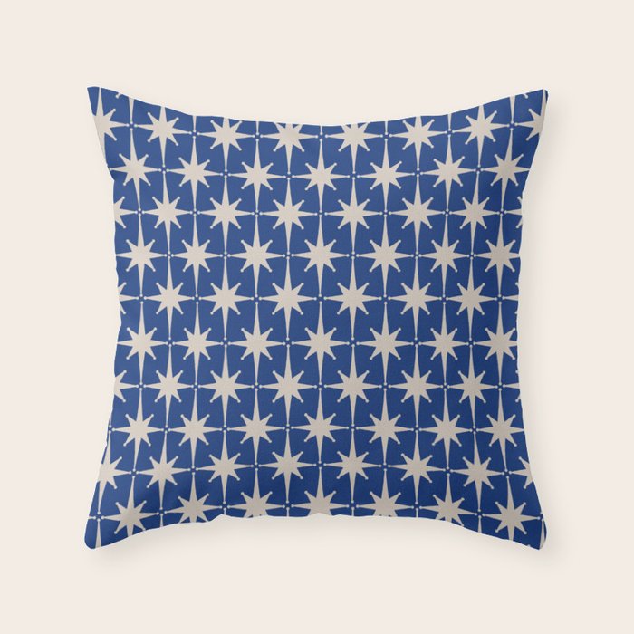 Mid-Century Modern Starburst Pattern in Stone and Blue Throw Pillow Gallery Image 6