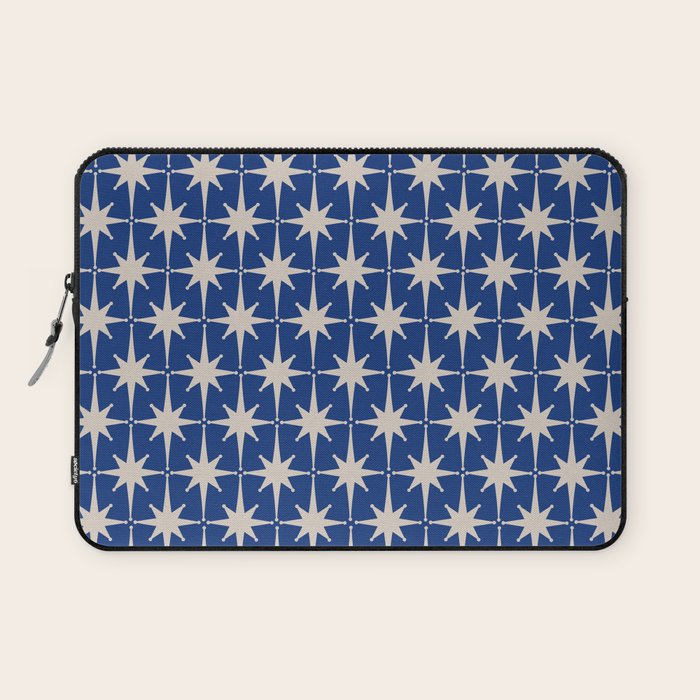 Mid-Century Modern Starburst Pattern in Stone and Blue Laptop Sleeve Gallery Image 1