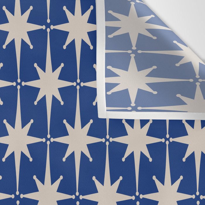 Mid-Century Modern Starburst Pattern in Stone and Blue Wall Tapestry Gallery Image 3