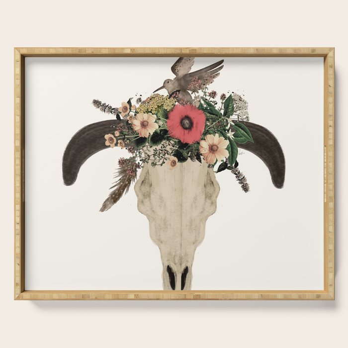 cow skull flowers Serving Tray Gallery Image 1