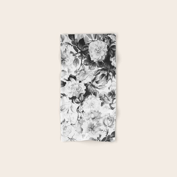 Black gray modern watercolor roses floral pattern Hand & Bath Towel Gallery Image 1