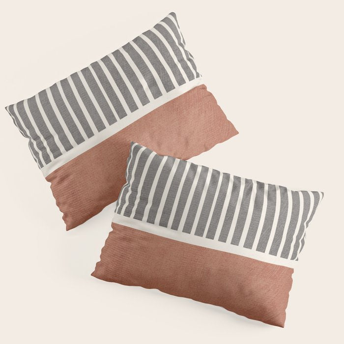 Terra Green Gray Lines Bold Minimalist Design Artwork Pillow Sham Gallery Image 3