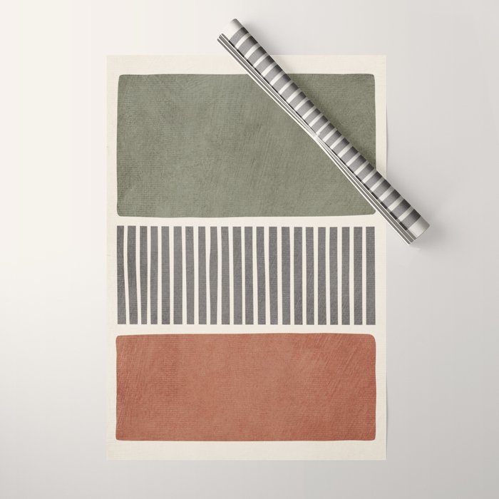 Terra Green Gray Lines Bold Minimalist Design Artwork Wrapping Paper Gallery Image 1