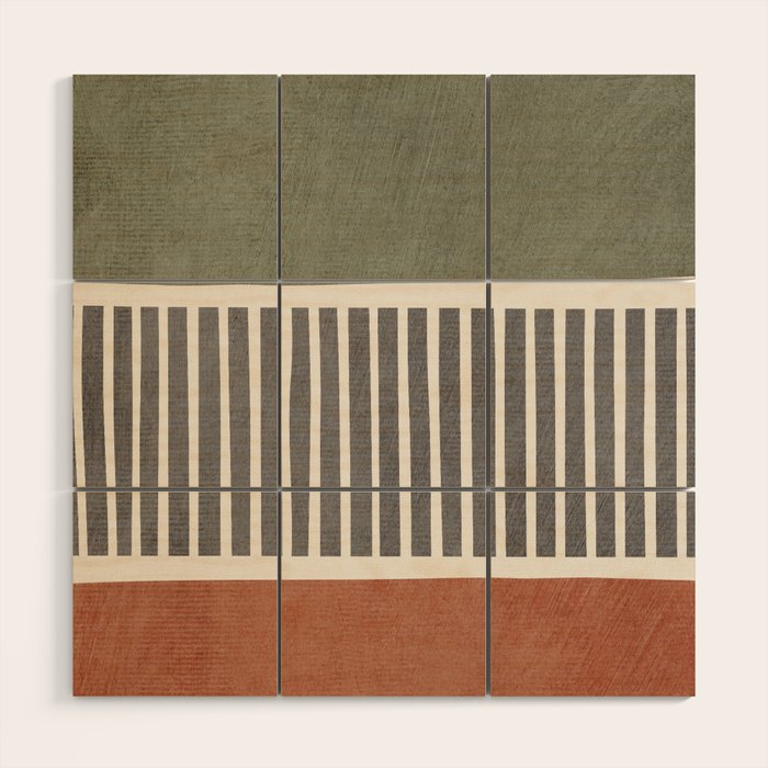 Terra Green Gray Lines Bold Minimalist Design Artwork Wood Wall Art Gallery Image 1