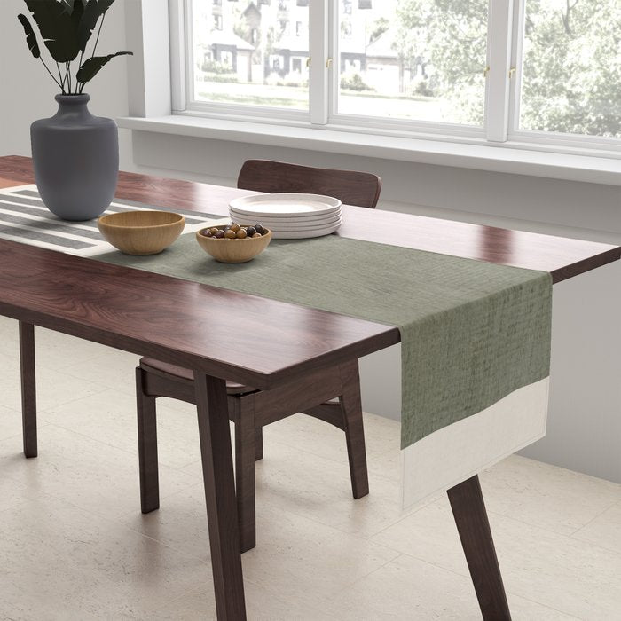 Terra Green Gray Lines Bold Minimalist Design Artwork Table Runner Gallery Image 2