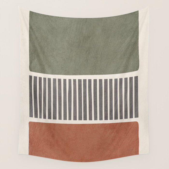 Terra Green Gray Lines Bold Minimalist Design Artwork Wall Tapestry Gallery Image 4