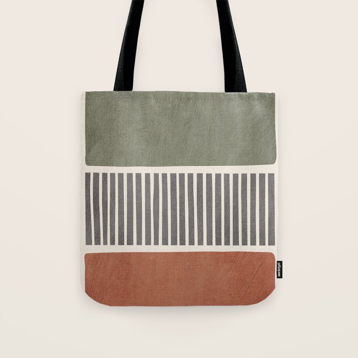 Terra Green Gray Lines Bold Minimalist Design Artwork Tote Bag Gallery Image 1