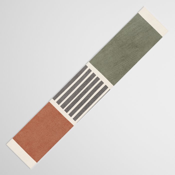 Terra Green Gray Lines Bold Minimalist Design Artwork Table Runner Gallery Image 3