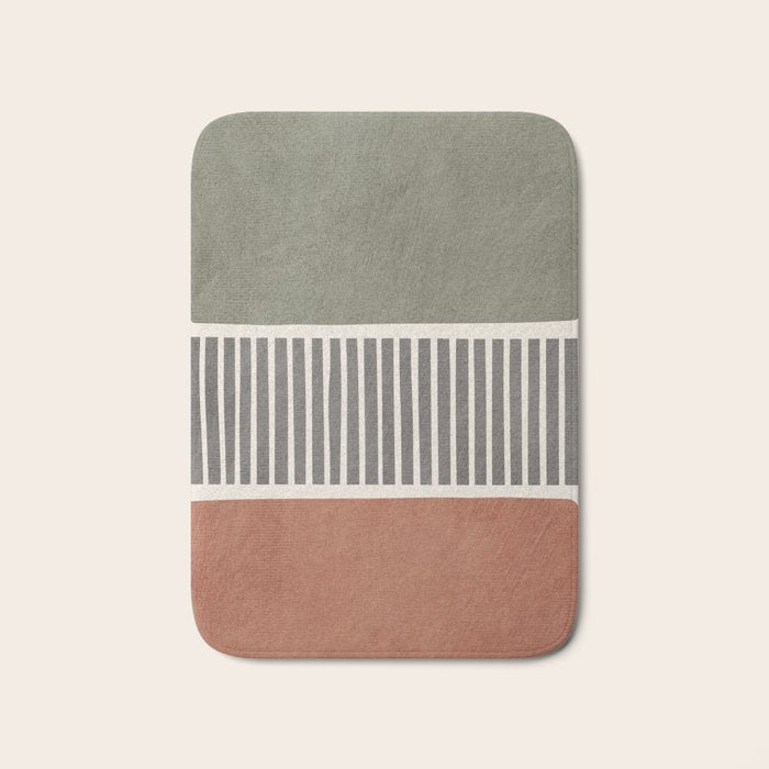 Terra Green Gray Lines Bold Minimalist Design Artwork Bath Mat Gallery Image 1