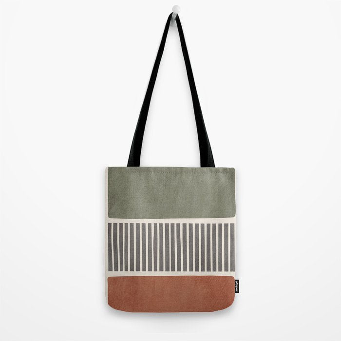 Terra Green Gray Lines Bold Minimalist Design Artwork Tote Bag Gallery Image 2