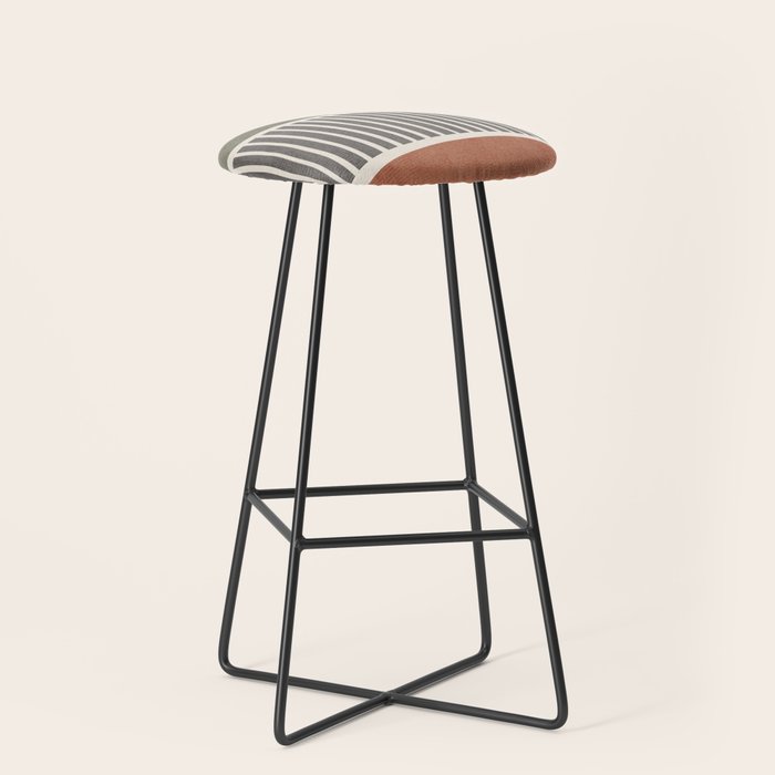 Terra Green Gray Lines Bold Minimalist Design Artwork Stool Gallery Image 1