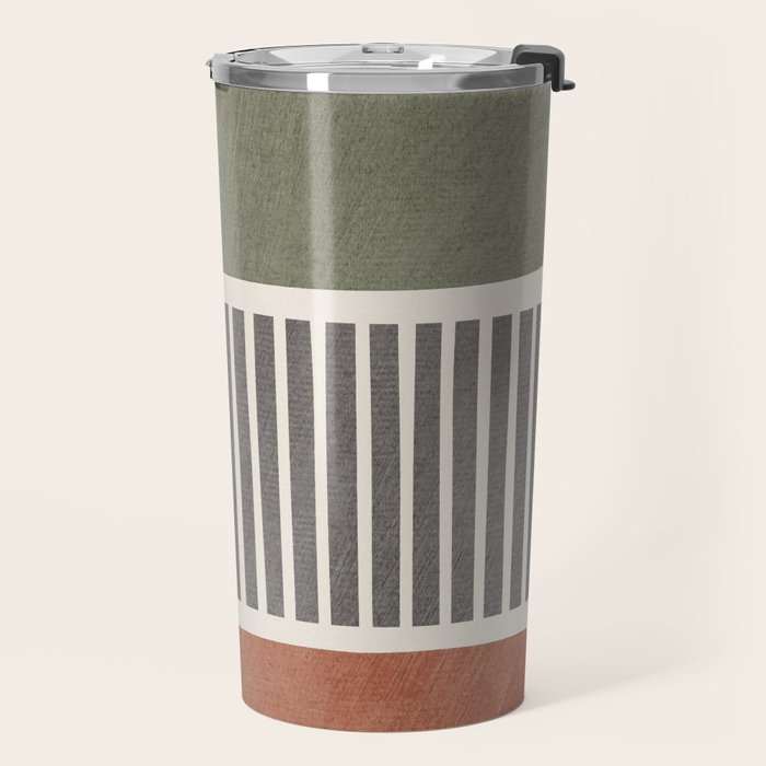 Terra Green Gray Lines Bold Minimalist Design Artwork Travel Mug Gallery Image 2