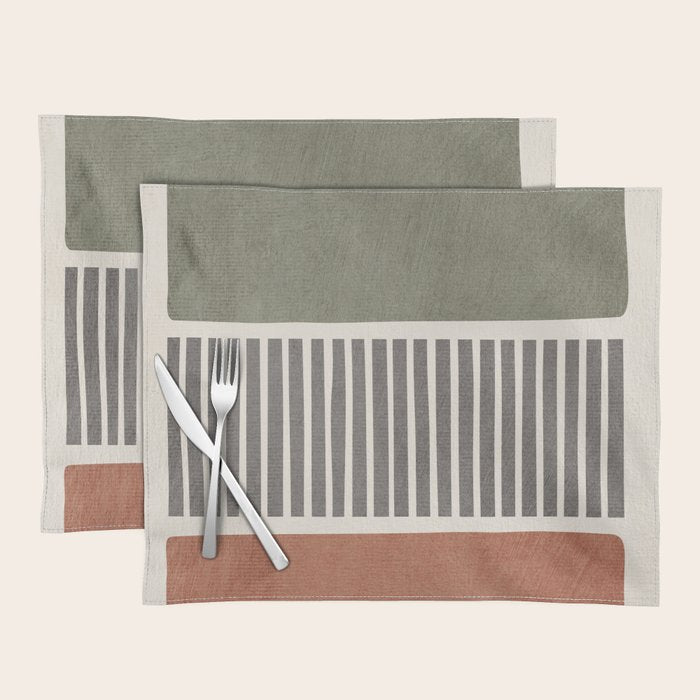 Terra Green Gray Lines Bold Minimalist Design Artwork Placemat Gallery Image 2