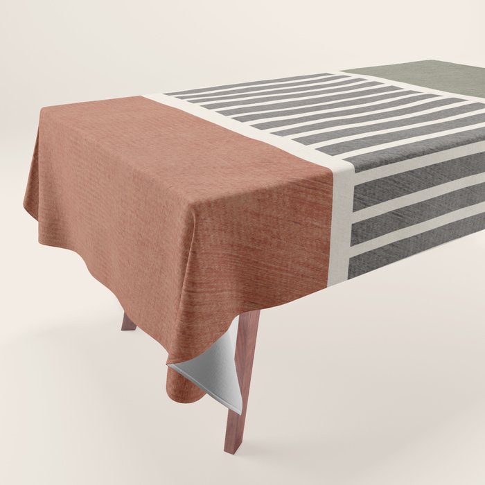 Terra Green Gray Lines Bold Minimalist Design Artwork Tablecloth Gallery Image 1