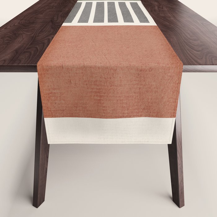 Terra Green Gray Lines Bold Minimalist Design Artwork Table Runner Gallery Image 1
