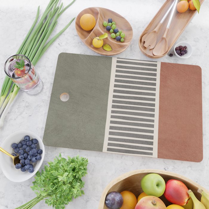 Terra Green Gray Lines Bold Minimalist Design Artwork Cutting Board Gallery Image 2