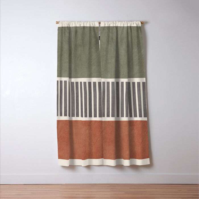 Terra Green Gray Lines Bold Minimalist Design Artwork Window Curtain Gallery Image 3