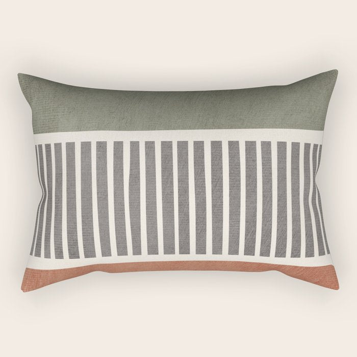 Terra Green Gray Lines Bold Minimalist Design Artwork Rectangular Pillow Gallery Image 1