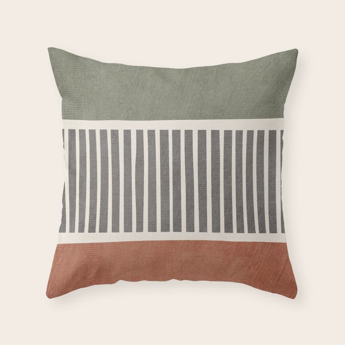 Terra Green Gray Lines Bold Minimalist Design Artwork Throw Pillow Gallery Image 6