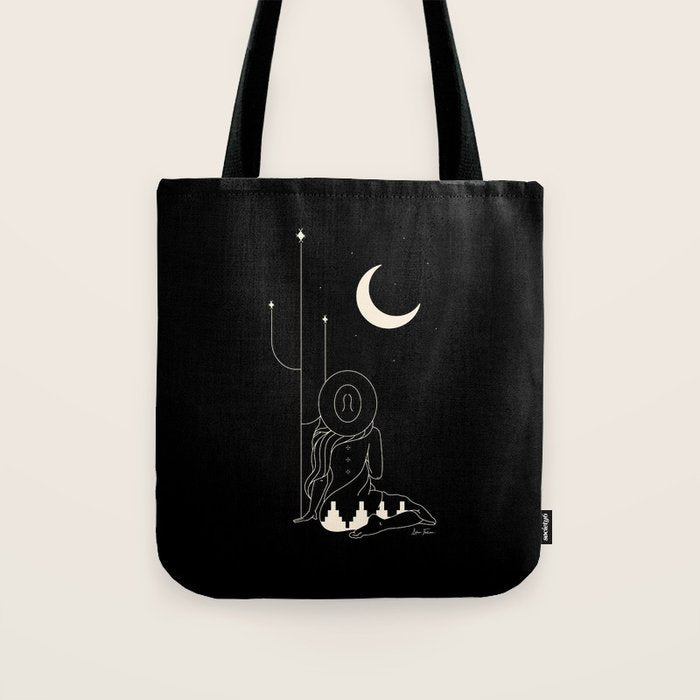 Talking to the Moon - Black and White Tote Bag Gallery Image 1