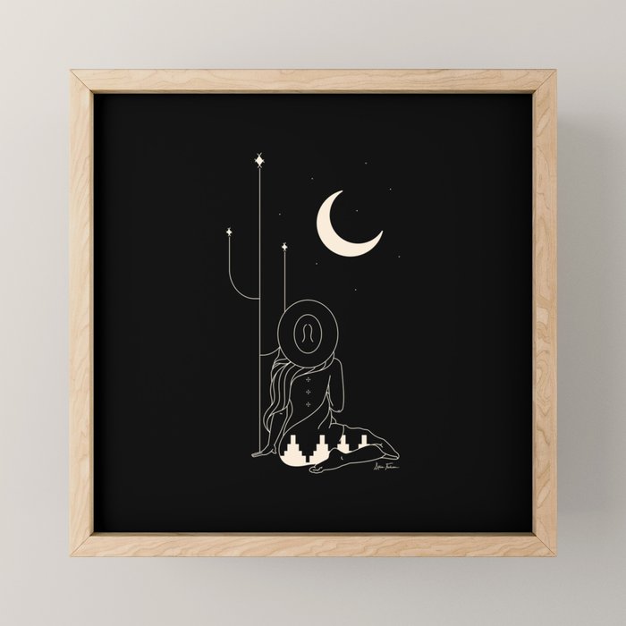 Talking to the Moon - Black and White Mini Art Print Gallery Image 1
