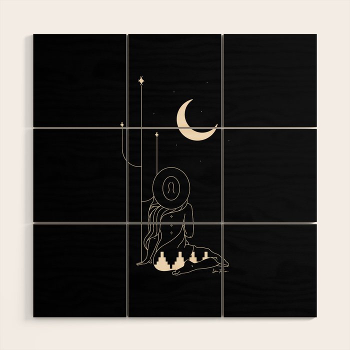 Talking to the Moon - Black and White Wood Wall Art Gallery Image 1