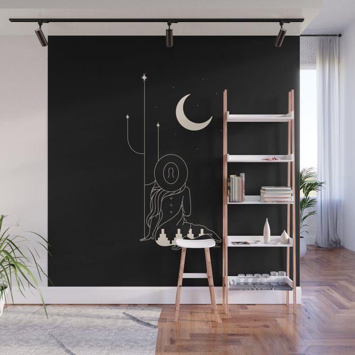 Talking to the Moon - Black and White Wall Mural Gallery Image 1