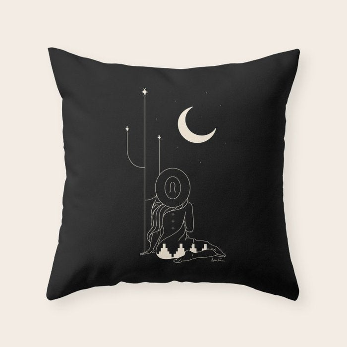 Talking to the Moon - Black and White Throw Pillow Gallery Image 6