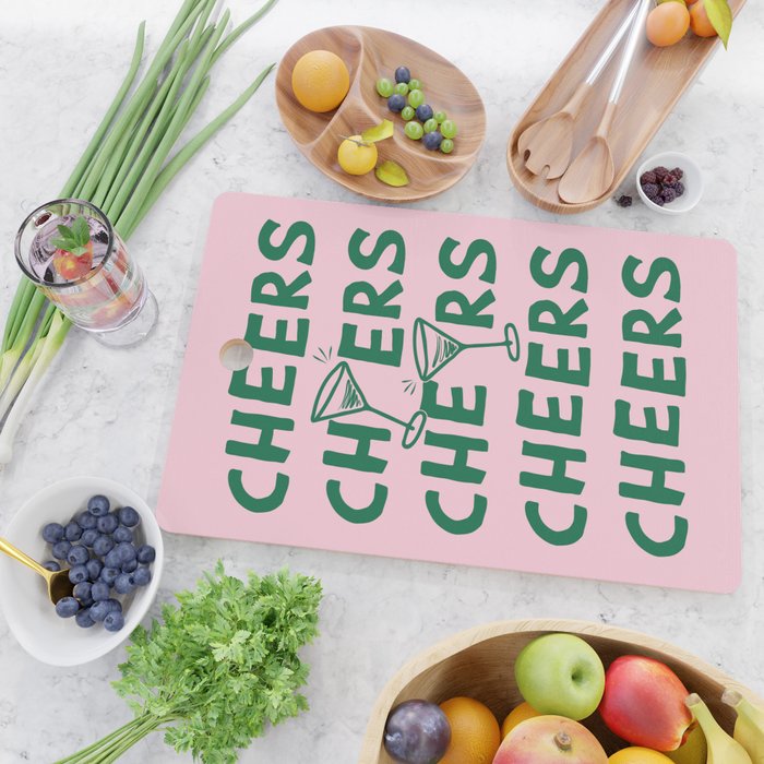 Cheers. Cocktails and Drinks in Forest Green and Pink Cutting Board Gallery Image 2