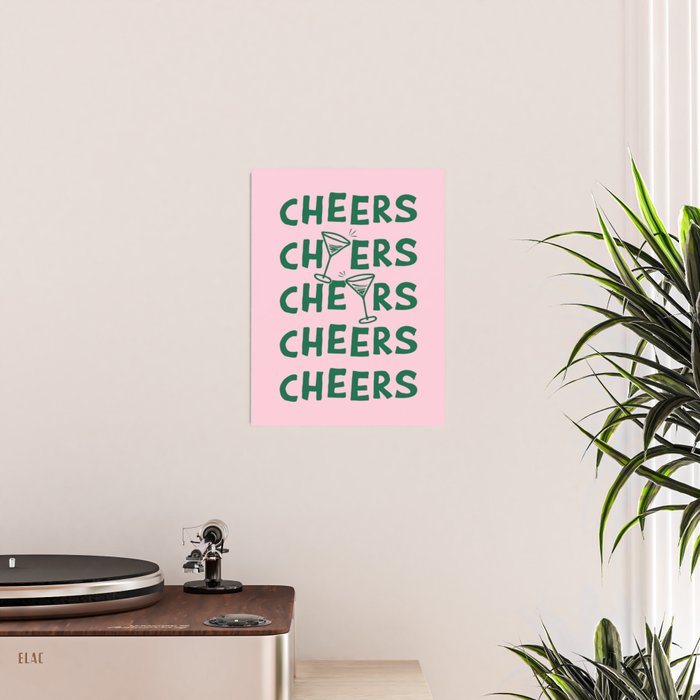 Cheers. Cocktails and Drinks in Forest Green and Pink Poster Gallery Image 2