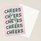 Cheers. Cocktails and Drinks in Forest Green and Pink Stationery Card Gallery Image 2
