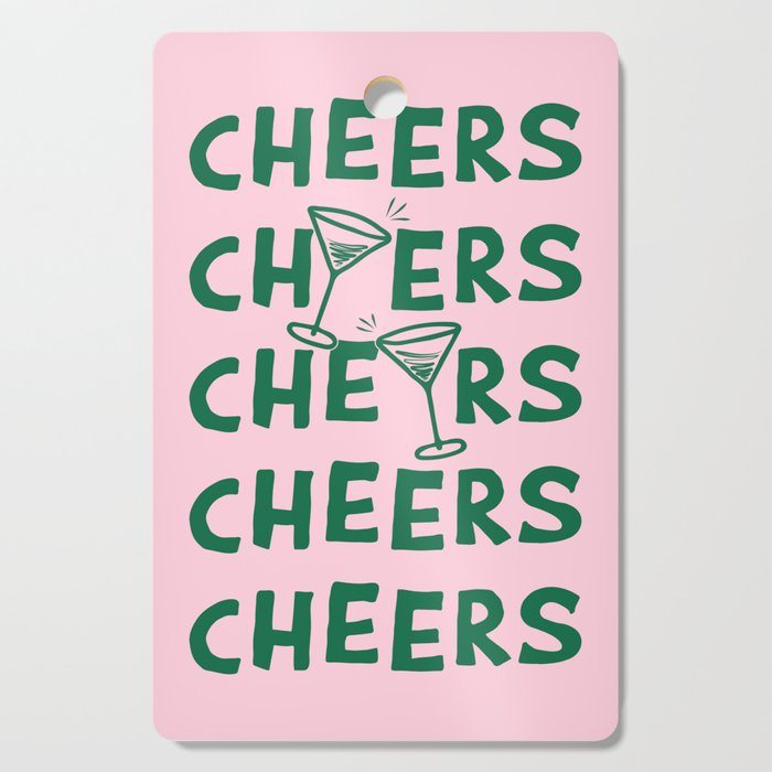 Cheers. Cocktails and Drinks in Forest Green and Pink Cutting Board Gallery Image 1