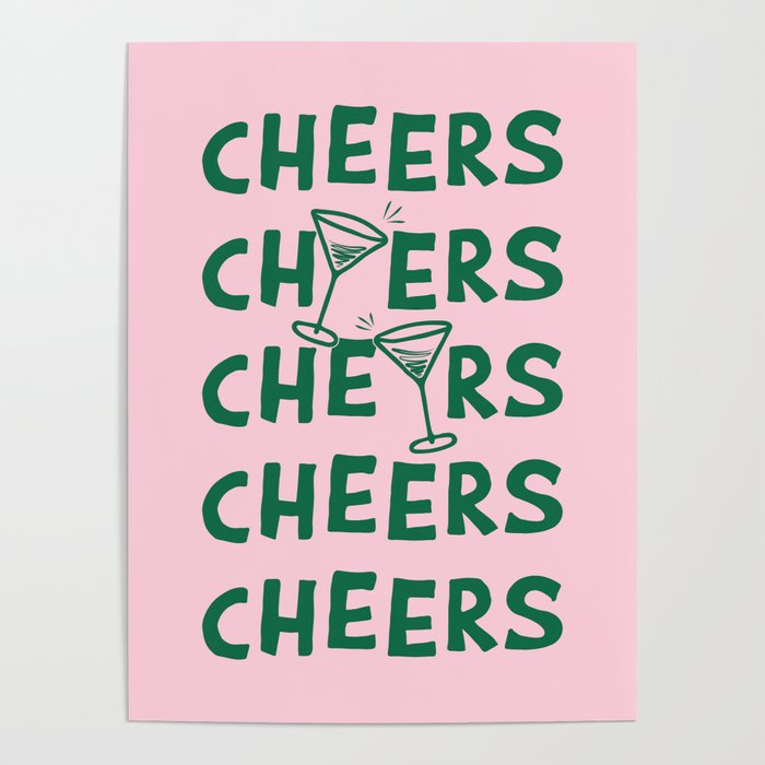 Cheers. Cocktails and Drinks in Forest Green and Pink Poster Gallery Image 4