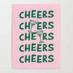 Cheers. Cocktails and Drinks in Forest Green and Pink Poster Gallery Image 4