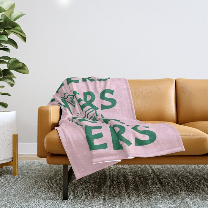 Cheers. Cocktails and Drinks in Forest Green and Pink Throw Blanket Gallery Image 1