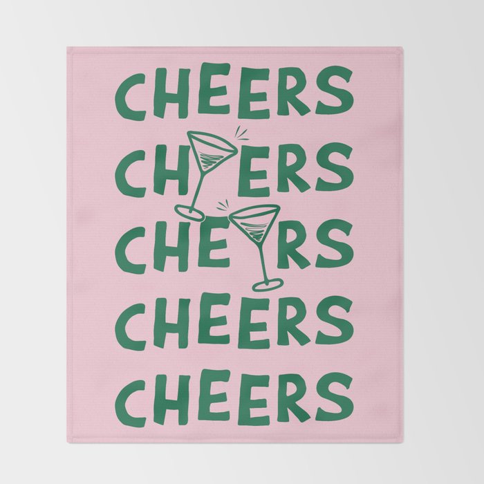 Cheers. Cocktails and Drinks in Forest Green and Pink Throw Blanket Gallery Image 2